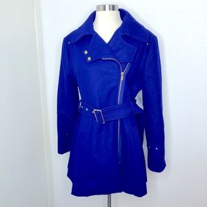 Kenneth Cole Belted Pea Coat in a Deep Royal Blue